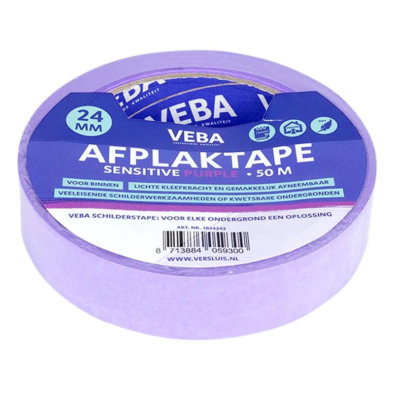 Afplaktape Paars | 24 mm x 50 m | Voor gevoelige ondergronden 1