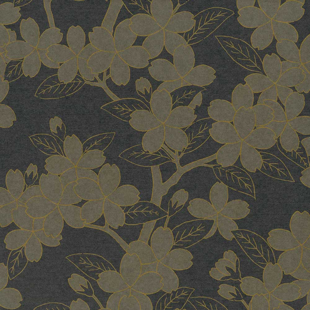 Behang Little Greene 20th Century Papers Camellia Late 19th Charcoal 1