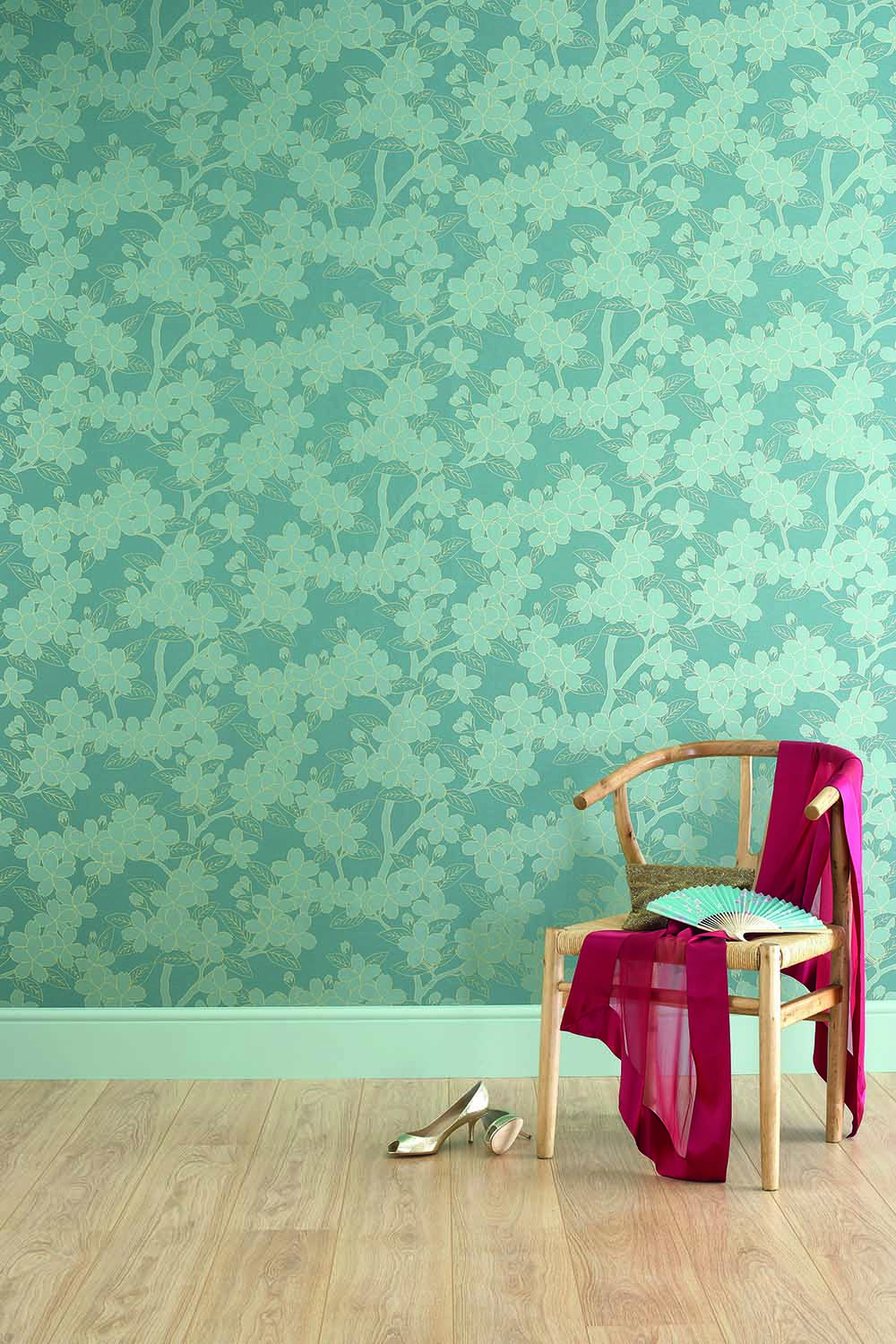 Behang Little Greene 20th Century Papers Camellia Late 19th Teal 2