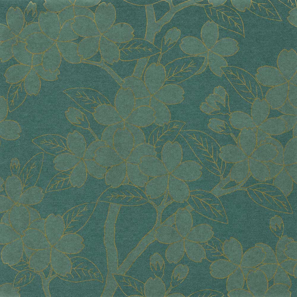 Behang Little Greene 20th Century Papers Camellia Late 19th Teal 1