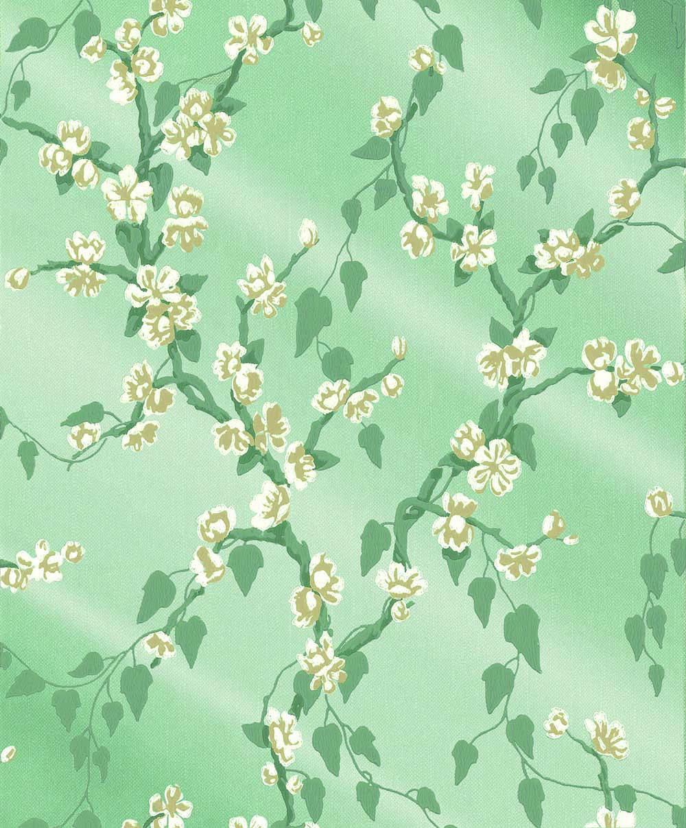 Behang Little Greene Archive Trails Sakura 1936 Aqua Lustre 1