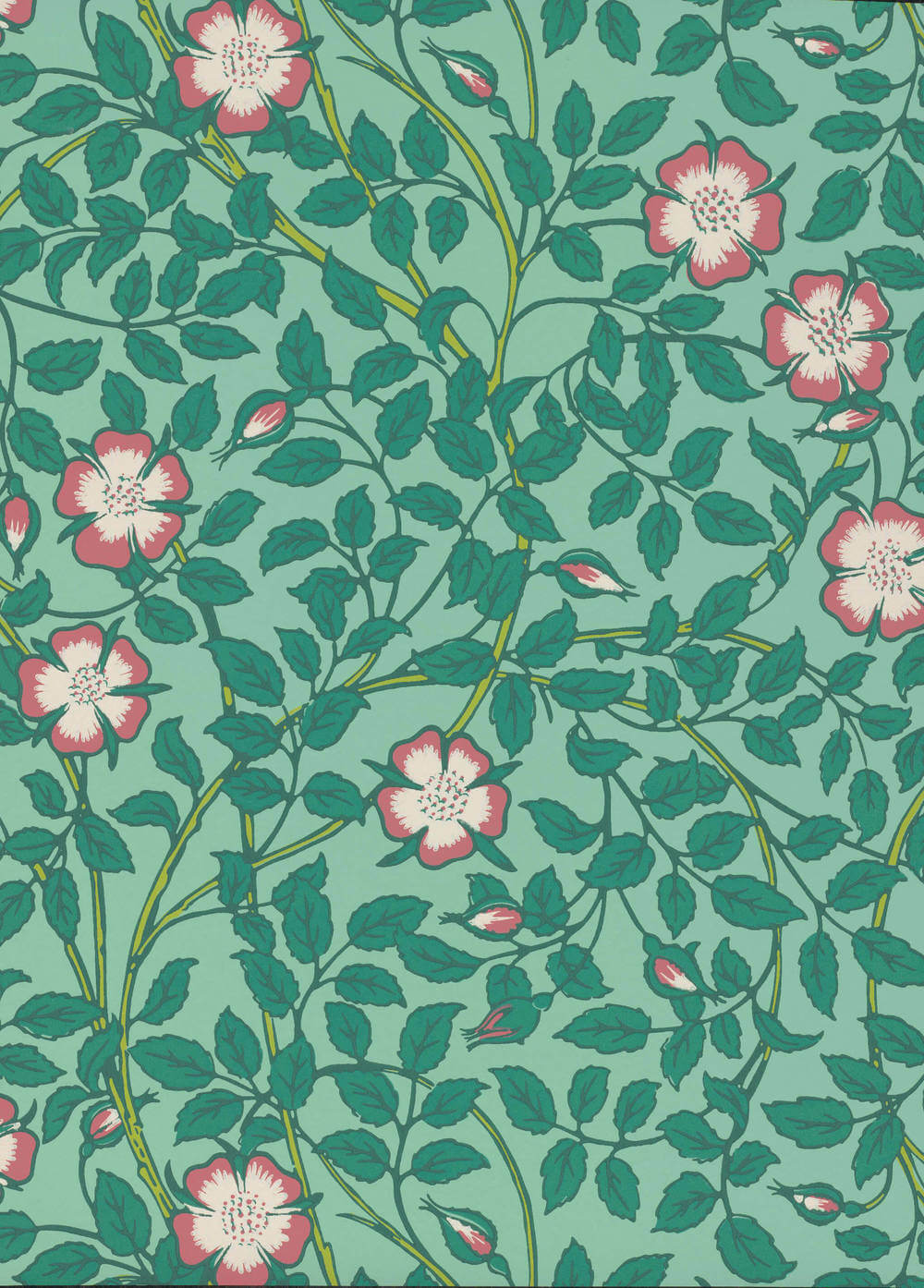 Behang Little Greene National Trust Papers III Briar Rose Green Verditer 1