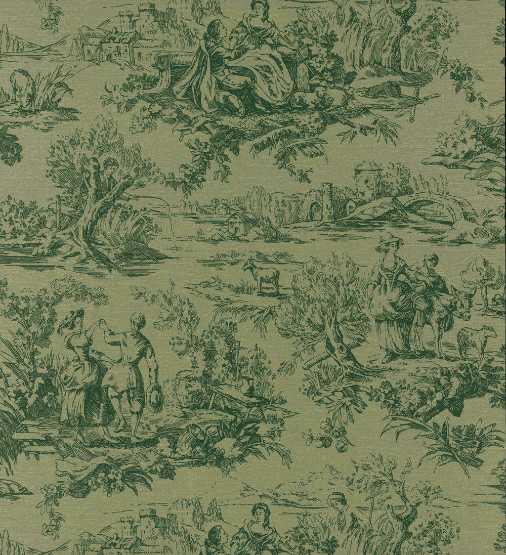 Behang Little Greene National Trust Papers III Lovers Toile Dark Brunswick Green 1