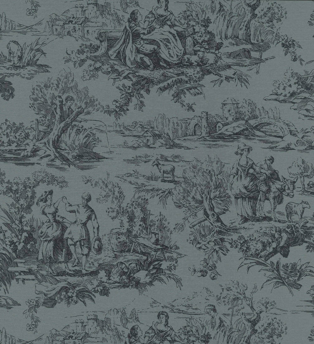 Behang Little Greene National Trust Papers III Lovers Toile Hicks' Blue 1