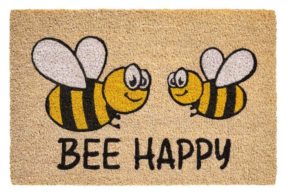 Hamat Ruco Print Bee Happy 40 x 60 cm | Kokosmat met tekst & bijen 1