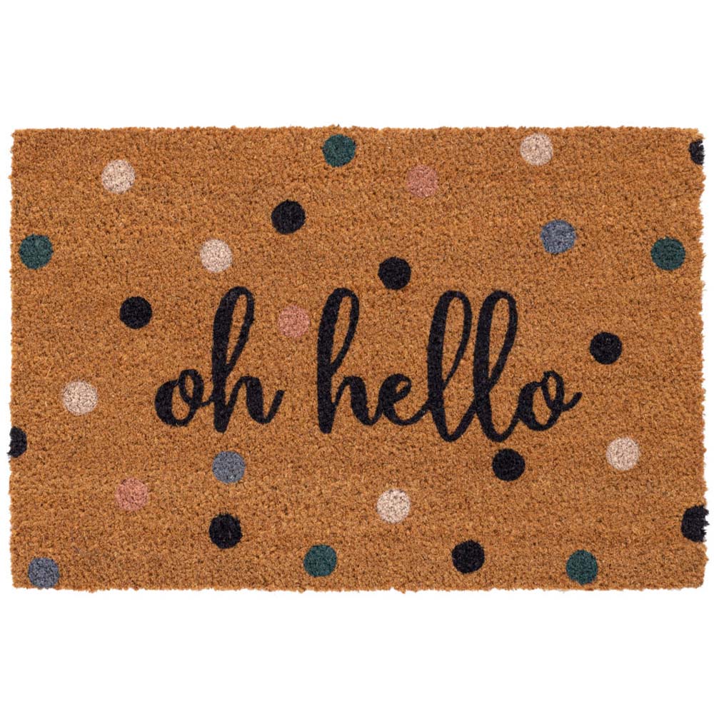 Hamat Ruco Print Oh Hello 40 x 60 cm | Kokosmat met tekst en stippen 1