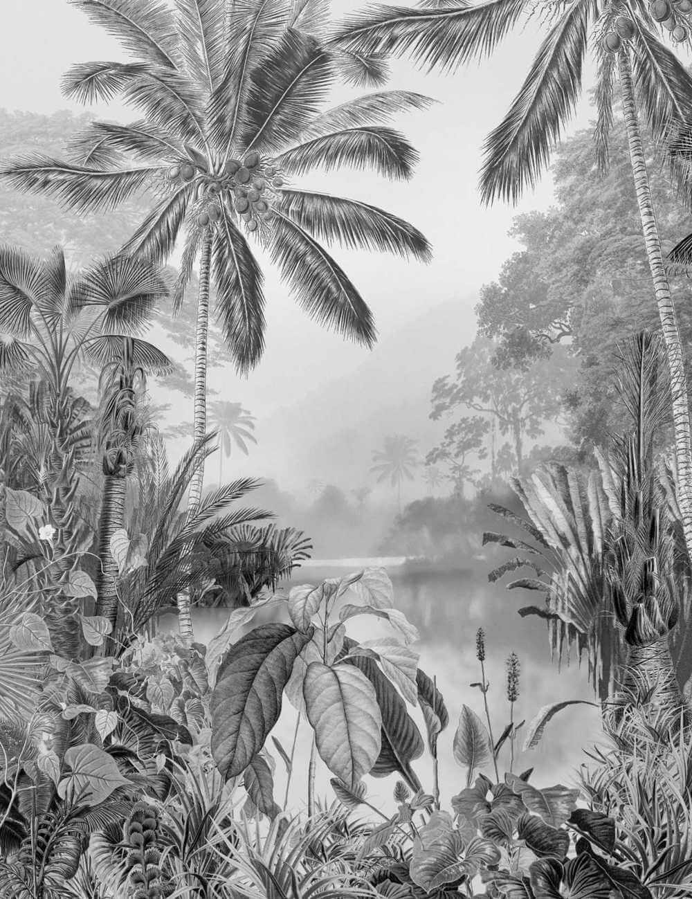 Komar Raw Lac Tropical Black & White R2-008 Behang 1