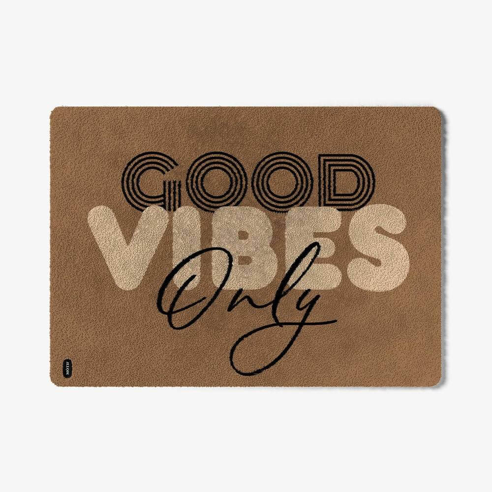 Mótif Good vibes only - Lichtbruine wasbare deurmat met leuke tekst 1